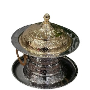 Luxury Handcrafted Brass Date Serving Bowl with Dome <b>Lid</b> Premium Gold Plated Hammered Metal Khajoor <b>Pot</b> for Ramadan Decor - Product Image 3