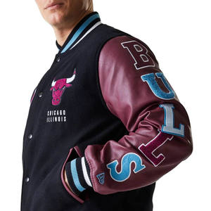 Vestes de baseball pour hommes avec logo brodé personnalisé OEM, manches en cuir, boutons, tailles plus grandes - Product Image 3