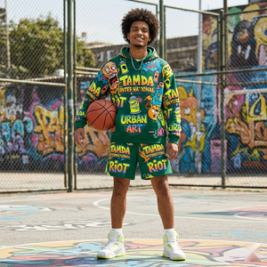 Ensemble survêtement 2 pièces : sweat à capuche oversize et short |   Ensemble de survêtement en molleton personnalisé à deux pièces avec capuche - Product Image 2