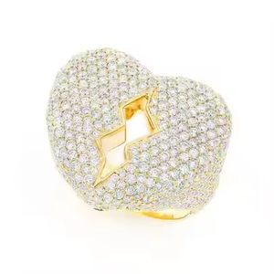 Anillo de cóctel de lujo con diamantes en forma de corazón, chapado en oro de 18 quilates, engaste pavé, joyería de fiesta para mujer - Product Image 3