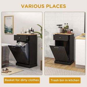 Black As Free Standing Recycling Trash Can Holder Kitchen Tilt Out Trash Bin Cabinet with Drawer - Product Image 4