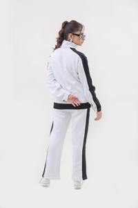 Custom Womens <b>White</b> Black Tracksuit Full Zip Jacket Wide Leg Pants Athletic Sportswear Training Jogging Matching <b>Set</b> - Product Image 2