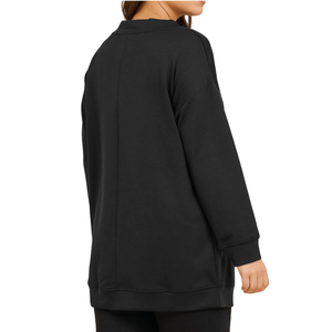 Sweat-shirt pour femmes grandes tailles, automne/hiver, noir, luxe, détails argentés, fermeture éclair, manches longues à revers, cordon de serrage en chevrons - Product Image 3