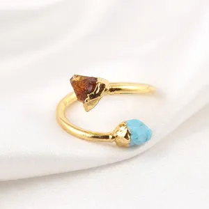 Natural Rough Dark Citrine & <b>Turquoise</b> Gemstone Fancy <b>Ring</b> Brass 18k <b>Gold</b> Plated Wholesale Handmade Unisex Trendy High Jewelry - Product Image 6