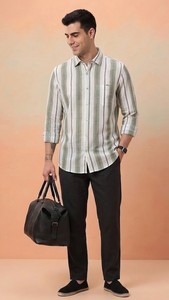เสื้อเชิ้ตผู้ชายลายทาง Enovate ผ้าฝ้าย 100% กระดุมสองแถว แขนยาว ปกคอพับ ระบายอากาศได้ดี เหมาะสำหรับฤดูร้อน รับผลิตแบบ ODM - Product Image 3