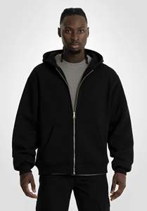 Custom Logo Embroidered 310g Men's XL Regular Fit Long Knitted 100% Cotton Solid Color O-<b>Neck</b> Lined Winter Hoodie - Product Image 3