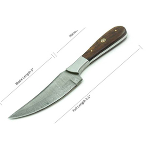 มีดสกินเนอร์เหล็กดามัสกัสทำมือ Burraq ขนาด 9 นิ้ว ด้ามไม้ พร้อมปลอกหนัง เหมาะสำหรับกิจกรรมกลางแจ้งและเป็นของขวัญ - Product Image 4