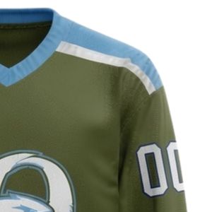 Camiseta Deportiva de Hockey sobre Hielo Sublimada en Verde Oliva y Azul para Hombre, Cuello en V, Manga Larga, Ropa Deportiva de Poliéster para Equipos - Product Image 6