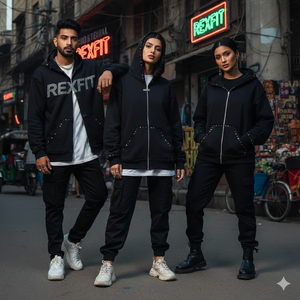 Sudadera con Capucha y Cremallera Corta de Gran Peso con Logotipo Personalizado REXFIT SPORTS para Hombre, Sudadera con Cremallera Estilo Vintage Lavado Ácido con Serigrafía - Product Image 2