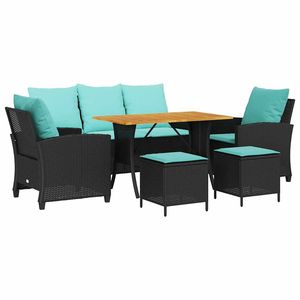 Juego de sofás de patio de ratán sintético negro de 6 piezas con cojines, muebles de exterior - Product Image 2