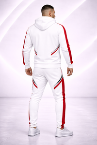 Conjunto Deportivo Blanco y Rojo para Hombre - Conjunto de Sudadera con Capucha y Pantalones Deportivos con Logotipo Personalizado |   Ropa Deportiva Ajustada de Estilo Urbano - Product Image 4