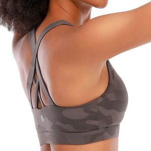 Sujetador deportivo de camuflaje para mujer, espalda cruzada, cuello redondo, soporte medio, transpirable, para fitness, de spandex y poliéster, diseño sin costuras - Product Image 4