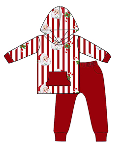 Baby Girls <b>Christmas</b> Hooded Sweatshirt And <b>Pants</b> Set Pink Striped Santa 2 Piece Tracksuit - Product Image 2