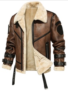 Chaqueta de Motociclista de Cuero Shearling Color Café Oscuro para Hombre, Impermeable, Transpirable, Resistente al Viento, Ecológica, Teñida con Tintes Ecológicos - Product Image 6
