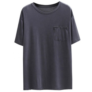 2023 OEM camisetas casuales para hombres transpirables 70% bambú 30% algodón cuello levantado liso Camisetas cuello redondo 100% Material de algodón - Product Image 5