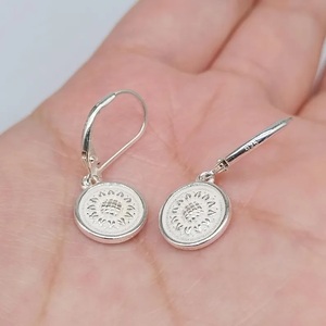 925 Sterling Silver Sunflower Double Sided Leverback Hoop Earrings Handmade Floral <b>Drop</b> Earrings for Women - Product Image 5