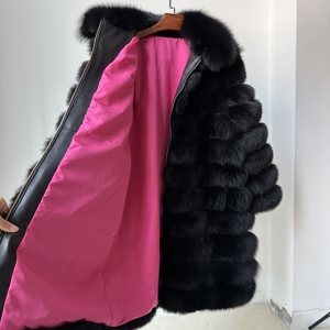 Luxury Black Genuine Fox Fur <b>Jacket</b> for <b>Men</b> Winter <b>Long</b> Style Real Fur Overcoat With Zipper Plus Size Classic Style Fur Coat - Product Image 5