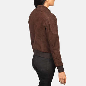 Chaqueta Bomber de Gamuza Mocha, Chaqueta Bomber de Piel de Oveja, Color Granate, Acolchada, Ecológica, de Secado Rápido, con Bordado 3D, Transpirable, para Invierno - Product Image 2