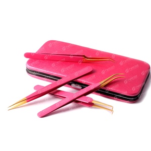 Pince à cils en acier inoxydable rose de haute précision 45 pince à épiler à pointe de fibre de volume de 90 degrés avec emballage en boîte - Product Image 6