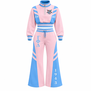 Ensemble de survêtement rose et bleu pour femmes Gamma Phi Delta Sorority, manches longues, demi-zip, cordon de serrage, ensemble de jogging sportif décontracté - Product Image 4