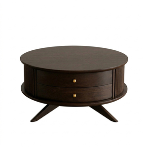 Luxury Teak Wood Modern Design Durable Idul Round Coffee <b>Table</b> Accent <b>Table</b> with 2 Drawers for Stylish Home Furniture Storage - Product Image 2