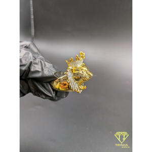 Anillo de Plata de Ley 925 con Moissanita y Diamantes, Diseño de Cara de Animal, Tono Dorado, Joyería de Alta Gama para Compradores Mayoristas - Product Image 6