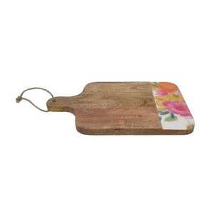 Tabla de Cortar Rectangular de Madera con Diseño Floral Pintado, Artesanía Rústica, Asa de Taza, Decoración Duradera para Cocina y Hogar - Product Image 1