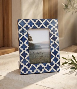 Luxury Bone Inlay Photo <b>Frame</b> Modern Handmade Blue <b>White</b> Eco-Friendly Durable Rectangle Horizontal Tabletop Display - Product Image 1