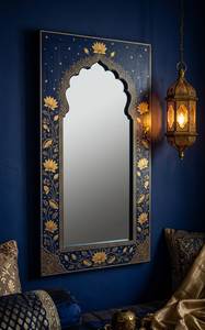 Grand miroir mural rectangulaire en bois peint à la main avec un motif floral, style bohème, pour le salon, décoration de la maison - Product Image 3
