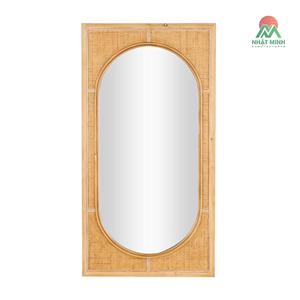Brown Wall <b>Mirror</b> with Oval Center .This rectangular wall <b>mirror</b> features a matte brown rattan finish, giving it a natural look. - Product Image 1