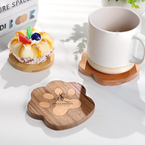 Dual Tone Paw Shape Wooden <b>Coaster</b> <b>Set</b> With Paw Inlay. Cute Custom Gift Tableware For Wholesale Cafe & Pet Home Decor - Product Image 5
