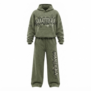 Conjunto Deportivo de Dos Piezas para Mujer, Sudadera con Capucha Extra Grande Color Verde Oliva y Pantalones Deportivos Anchos, Estilo Urbano - Product Image 4