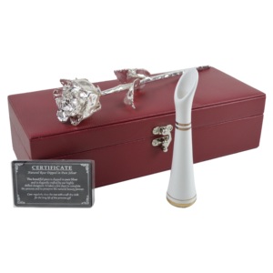 Rosa Real Bañada en Plata con Florero de Cerámica, Empaque en Caja de Cuero de Lujo, el Mejor Regalo de Graduación, Pascua, San Valentín, Estilo Natural - Product Image 1