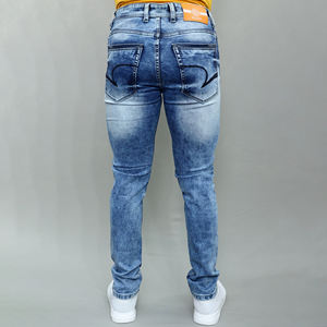 Jeans en denim bleu extensible taille mi-haute pour hommes Gex en gros - Product Image 4