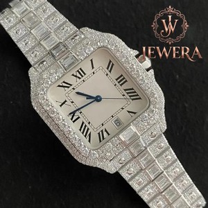 Custom Stainless Steel Hip Hop Moissanite Diamond Analog Glass Watch Unisex Luxury Bling for Weddings Parties Special Events - Product Image 3