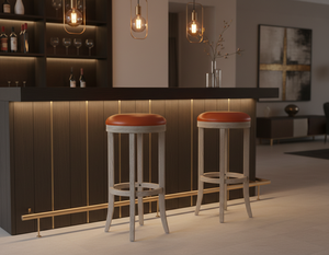 Tabouret de bar moderne à cadre circulaire en bois de caoutchouc massif, tabouret de bar minimaliste en bois de caoutchouc avec siège rond - Product Image 4