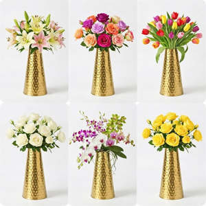Vase en métal doré élégant, porte-fleurs décoratif, centre de table de luxe pour la maison, le bureau, le salon, la chambre à coucher - Product Image 2