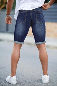Pantalones Cortos de Mezclilla Desgastados para Hombre, Cintura Media, Estilo Casual de Verano, Pierna Recta, Color Azul Lavado - Product Image 3