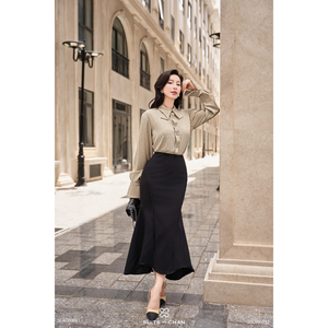 Women's Elegant Long-Sleeve Shirt Designed Collar SELVA Spandex / Polyester Turn-down Collar Solid Anti-Wrinkle Autumn - Product Image 1