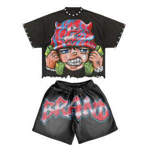 Conjunto de Shorts de Verano Divertidos con Estampado Gráfico de Dibujos Animados para Mujer, Estampado Floral Metalizado, Ligeros y Suaves - Product Image 1