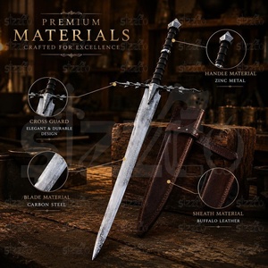 Espada Medieval de Fantasía Hecha a Mano, Réplica de Espada de Dos Manos con Hoja de Acero al Carbono, para Cosplay, Exhibición o Regalo para Él - Product Image 4