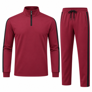 Conjunto Deportivo para Hombre Color Granate con Cierre de Cremallera en la Cuello, Camiseta de Manga Larga y Pantalones Jogger - Product Image 1