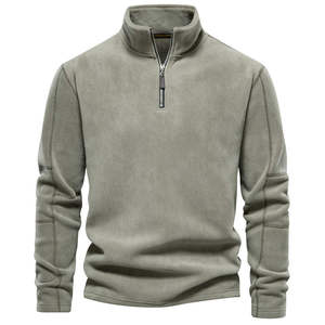 Pull en molleton gris foncé pour homme, col montant zippé, coupe classique, couleur unie, décontracté, respirant, manches longues, idéal pour l'automne - Product Image 2