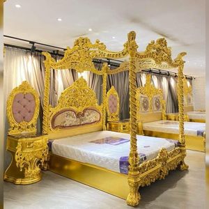 Modern Luxury Four Poster Canopy Bed with Side Table Full Size Teak Wood Durable Customizable Bedroom Furniture Set - Product Image 5