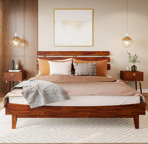 Lit en bois du milieu du siècle nouveau Design moderne cadre de lit complet Queen King pour chambre hôtel Villa facile à assembler - Product Image 2