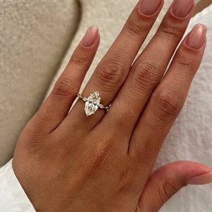 2 Carat Marquise Lab Grown Diamond Marquise Band Engagement <b>Ring</b> , <b>Dainty</b> Thin Band Bezel Set Diamonds , IGI Certified - Product Image 6