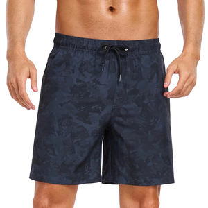 Short de bain homme double couche sportif tissé uni avec taille élastique respirant et poches en toile, coupe ample, 100 % coton, idéal pour l'été et la plage - Product Image 1