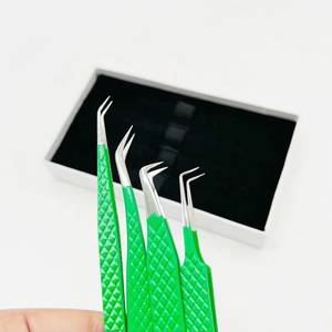 Pinzas de Precisión para Pestañas de Acero Inoxidable con Mango Verde y Punta Suave para Herramientas de Extensión de Pestañas - Product Image 4