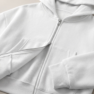 Sudadera con Capucha Corta Unisex Blanca con Cierre, Corte Holgado, Algodón French Terry, Informal, Otoñal - Product Image 5