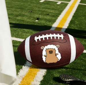 1 X Size 9 PVC Rugby Ball (Pump Not Included), Gray Rolled Edge Sheep Wool <b>Felt</b> Packaging with Hand-Painted Style <b>Animal</b> Design - Product Image 1